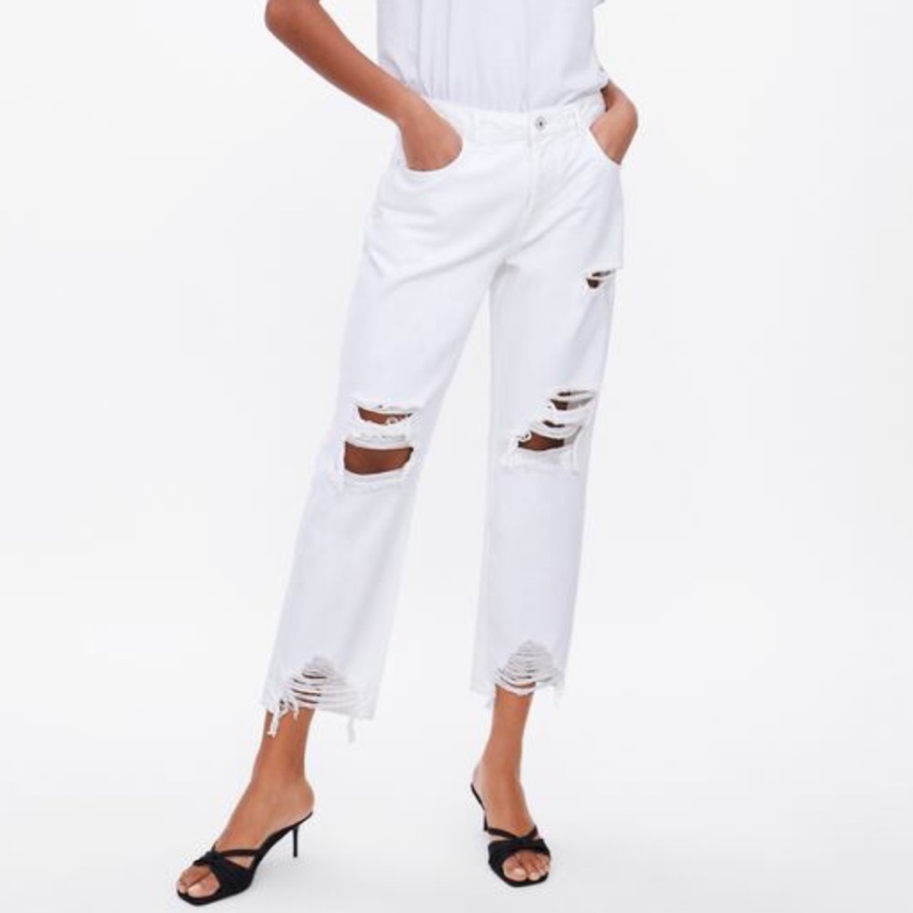 Zara Z1975 Relaxed Fit White Jeans